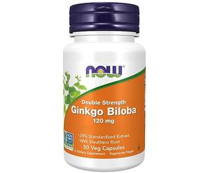 Now Foods Double Strength Ginkgo Biloba Extract, 120mg, 50 Capsules Végétaliennes, Sans soja, Sans gluten, Végétarien, Sans OGM