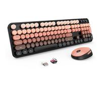 Nowlike Ensemble clavier et souris sans fil, clavier rétro pour machine à écrire avec touches rondes, ergonomique, rouge aurore, idéal pour PC Windows, maison, bureau et université