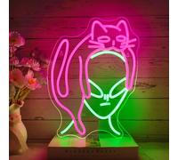 NOXET Enseigne Néon Chat Alien Chat rose néons vert Alien LED signe Alien néon signe vert Alien néon signes pour la maison enfants chambre Bar Club chambre fête