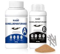 NoxGule 300g Kit Réparation Fissure Chape, Mortier époxy, Resine Fissure Beton, 200g Sable Quartz, 30 Pinces à Mortier | pour Résine Restauration, Réparation de Fissures