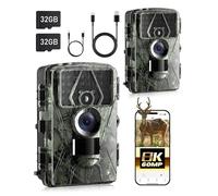 NOXOWL Camera de Chasse connectée téléphone, 8K 60MP caméra de Chasse avec Vision Nocturne, détection de Mouvement, Grand Angle 130°, Camera Chasse IP66 avec Carte SD 32 Go(Pack de 2
