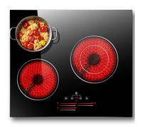 NOXTON Plaque de cuisson autonome de 60 cm avec zones de cuisson à double anneau, vitrocéramique, 3 plaques, 5500 W, 3 plaques de cuisson encastrables avec sécurité enfant, minuterie, commande tactile