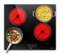 NOXTON Plaque de Cuisson Vitrocéramique 4 Feux Autonome 60 cm, 6000W - Plaque Vitrocéramique avec 4 Foyers, Verrouillage Enfant, Fonction Pause, Table de Cuisson en Verre Noir