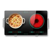 NOXTON Plaque vitrocéramique 2 feux portable vert menthe, plaque vitrocéramique 2 feux indépendante avec poignée, plaque 2 feux, minuterie, sécurité enfants, 220-240 V, 3200 W