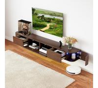 NOYHHAV Bois Massif Meuble TV Flottant,TV Etagere Bois Murale Meuble Mural,Meuble TV avec 6 Rangement 220CM | 86.6" Noyer+Lumière