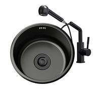 NOYHHAV Evier Rond Noir Cuisine Rénovation Bassin Evier Simple Rond Petit Evier Salle De Bains Evier Rond Lavage Légumes Et Lave Vaisselle Evier 1 Vasque et Robinet extractible(30cm, Noir set)