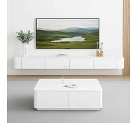 NOYHHAV Meuble TV Flottant avec 3 Espace de Stockage,Meuble TV Etagere Murale Chambre, Salon, Salle à Manger, Console multimédia Meubles 160CM|63" Blanc