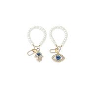 Noyulin Lot de 2 porte-clés œil de diable turc pour téléphone, main de Fatima et yeux bleus turcs en cristal, chaîne de perles, accessoires 3 en 1