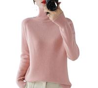 NOZEM Pull en tricot à col roulé uni pour femme - Cachemire - Tricot côtelé - Laine chaude - Ample - Manches longues, rose, XX-Large