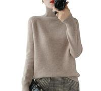 NOZEM Pull en tricot à col roulé uni pour femme - Cachemire - Tricot côtelé - Laine chaude - Ample - Manches longues, Camel clair., Taille M