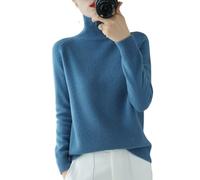 NOZEM Pull en tricot à col roulé uni pour femme - Cachemire - Tricot côtelé - Laine chaude - Ample - Manches longues, bleu, XX-Large