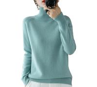 NOZEM Pull en tricot à col roulé uni pour femme - Cachemire - Tricot côtelé - Laine chaude - Ample - Manches longues, vert, Taille S