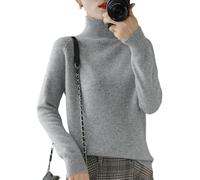 NOZEM Pull en tricot à col roulé uni pour femme - Cachemire - Tricot côtelé - Laine chaude - Ample - Manches longues, gris clair, Taille L