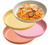 NOZVYCI 23CM Lot de 4 Assiette Plate Incassable Assiette à Dîner Allant au Micro-ondes et au Lave-vaisselle Assiette Enfants Familiale pour Dessert Pizza Salade (Couleur claire)