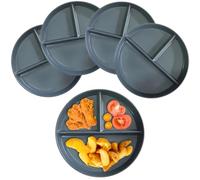 NOZVYCI 23CM Lot de 4 Assiette Plate Incassable avec 3 Compartiments Assiette à Dîner Divisée Allant au Micro-ondes et au Lave-vaisselle Assiette pour Enfants Familiale Séparée (Gris-foncé)
