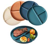 NOZVYCI 23CM Lot de 4 Assiette Plate Incassable avec 3 Compartiments Assiette à Dîner Divisée Allant au Micro-ondes et au Lave-vaisselle Assiette pour Enfants Familiale Séparée (Couleur Foncée)