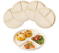 NOZVYCI 23CM Lot de 4 Assiette Plate Incassable avec 3 Compartiments Assiette à Dîner Divisée Allant au Micro-ondes et au Lave-vaisselle Assiette pour Enfants Familiale Séparée (Beige)