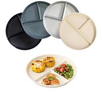 NOZVYCI 23CM Lot de 4 Assiette Plate Incassable avec 3 Compartiments Assiette à Dîner Divisée Allant au Micro-ondes et au Lave-vaisselle Assiette pour Enfants Familiale Séparée (Noir+Gris)