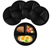 NOZVYCI 23CM Lot de 4 Assiette Plate Incassable avec 3 Compartiments Assiette à Dîner Divisée Allant au Micro-ondes et au Lave-vaisselle Assiette pour Enfants Familiale Séparée (Noir)