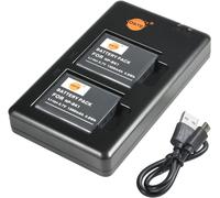 Np-Bk1 Lot De 2 Batteries De Rechange Rechargeables Et Chargeur Double Compatible Avec Sony Bloggie Mhs-Cm5, Mhs-Pm5, Cyber-Shot Dsc-S750, S780, S850, S950, S980, W180, W190, W370,[ChargeurUsb1046]