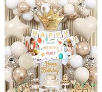 NP-CASER Kit Bannière Anniversaire 18 Ans avec Ballons et Décoration - Banderole Personnalisée Garçon Baptême - Set Complet Fête avec Guirlande Photo et Éléments Festifs