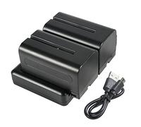 NP-F750 F770 Lot de 2 batteries de rechange rechargeables et chargeur double compatible avec appareil photo Sony NP-F550, F730, F970, CCD-RV100 CCD-RV200 CCD-SC5 CCD-SC55E, caméscope, npf, etc.