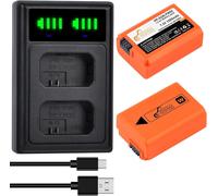 NP-FW50 Lot de 2 batteries et chargeur pour Sony ZV-E10, A6000, A6400, A6300, A5100, a7, ¿7s, NEX-3, NEX-5, A7S II, A7 II, A7R II, DSC-RX10, RX10 II, RX10 III, RX10 Mark IV