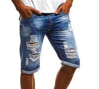 NP Jean d'été déchiré pour homme - Grande taille - Style vintage - Bleu - 3XL