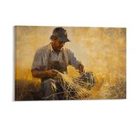 NPEJLCIGH A Weathered Fisherman Mending Nets at Dawn, Oil Strokes Capturing The effiloché Threads And Golden Light Décoration murale moderne à suspendre - Impression murale artistique 20 x 30 cm