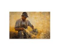 NPEJLCIGH A Weathered Fisherman Mending Nets at Dawn, Oil Strokes Capturing The effiloché Threads And Golden Light Décoration murale moderne à suspendre - Impression murale artistique 40 x 60 cm