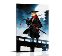 NPEJLCIGH Anthropomorphe Shiba Inu en vêtements de samouraï, tenant une longue épée sur le pont, vent soufflant l'écharpe Décoration murale moderne à suspendre - Impression murale artistique 60 x 90