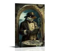 NPEJLCIGH Art Animals - Décoration murale artistique moderne à suspendre - Pingouin banquier comptant des pièces de monnaie dans un coffre glacé - 60 x 90 cm