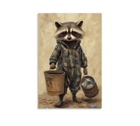 NPEJLCIGH Art Animals - Un raton laveur grincheux portant un pyjama traînant des poubelles le lundi matin - Décoration murale artistique moderne à suspendre - 50 x 75 cm