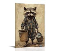 NPEJLCIGH Art Animals - Un raton laveur grincheux portant un pyjama traînant des poubelles le lundi matin - Décoration murale artistique moderne à suspendre - 30 x 45 cm
