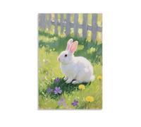 NPEJLCIGH Décoration murale artistique moderne à suspendre avec un lapin domestique sur l'herbe, perking up its earto Listen to Listen to Distant Sounds - 30 x 45 cm