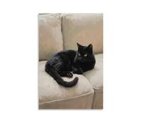 NPEJLCIGH Décoration murale moderne à suspendre avec un chat noir sur le canapé, queue autour des pattes - 30 x 45 cm