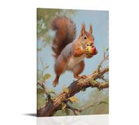 NPEJLCIGH Décoration murale moderne à suspendre avec un écureuil saute sur des branches, fruits cachés dans sa bouche - 50 x 75 cm