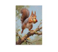 NPEJLCIGH Décoration murale moderne à suspendre avec un écureuil saute sur des branches, fruits cachés dans sa bouche - 20 x 30 cm