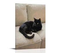 NPEJLCIGH Décoration murale moderne à suspendre Motif chat noir sur le canapé, queue autour des pattes 60 x 90 cm