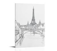 NPEJLCIGH Dessin continu élégant sur une ligne de monuments de Paris et de la Seine - Décoration murale moderne à suspendre - Impression artistique - 40 x 60 cm