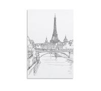 NPEJLCIGH Dessin continu élégant sur une ligne de monuments de Paris et de la Seine - Décoration murale moderne à suspendre - Impression artistique - 40 x 60 cm