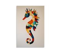 NPEJLCIGH Hippocampe géométrique élégamment avec des formes abstraites subtiles sur un fond solide minimaliste. Décoration murale moderne à suspendre - Impression murale artistique 50 x 75 cm
