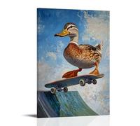 NPEJLCIGH Peinture à l'huile animale d'un canard qui coule sur une rampe de skate avec fond bleu poudré - Décoration murale moderne à suspendre - Impression murale artistique 30 x 45 cm