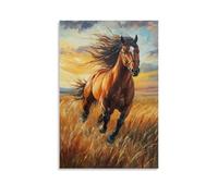 NPEJLCIGH Peinture à l'huile animale - Étalon fier galopant sur la prairie du coucher de soleil avec crinière soufflée par le vent - Décoration murale moderne à suspendre - Impression murale