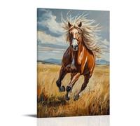 NPEJLCIGH Peinture à l'huile animale - Étalon puissant galopant à travers une prairie ouverte avec crinière soufflée par le vent - Décoration murale moderne à suspendre - Impression murale artistique