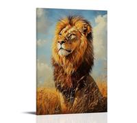 NPEJLCIGH Peinture à l'huile animale - Lion majestueux dans la savane dorée - Portrait royal du roi des bêtes avec crinière ensoleillée - Décoration murale moderne à suspendre - Impression murale