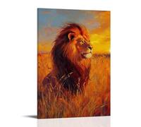 NPEJLCIGH Peinture à l'huile animale - Roi lion majestueux dans la savane dorée coucher de soleil avec crinière coulante Décoration murale moderne à suspendre - Impression murale artistique 40 x 60 cm