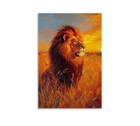 NPEJLCIGH Peinture à l'huile animale - Roi lion majestueux dans la savane dorée coucher de soleil avec crinière coulante Décoration murale moderne à suspendre - Impression murale artistique 40 x 60 cm