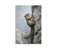 NPEJLCIGH Peinture à l'huile animale - Un écureuil escaladant un mur de falaise transparente avec un petit sac à craie - Décoration murale moderne à suspendre - Impression murale artistique 50 x 75 cm