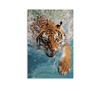 NPEJLCIGH Peinture à l'huile animalière - Un tigre nageant dans une piscine olympique, éclaboussures d'eau. Décoration murale moderne à suspendre - Impression murale artistique 20 x 30 cm